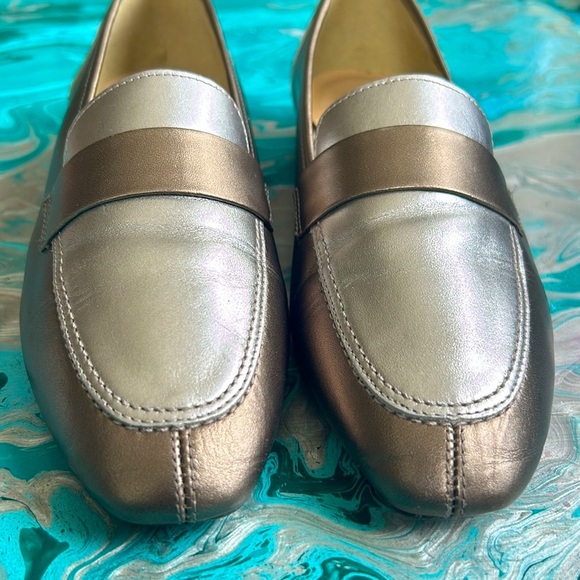 Metallic Leather Slip On Loafers Calico Made in Brazil Womens 7.5 Bronze Silver - Picture 3 of 8